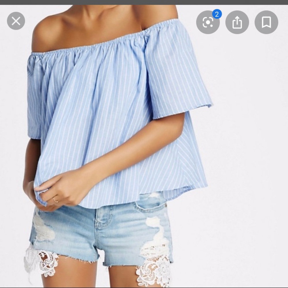 Express pinstripe off the shoulder top